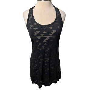 Miken Swim Black Sheer Geometric Cover-Up Dress Mini Medium Sleeveless Racer